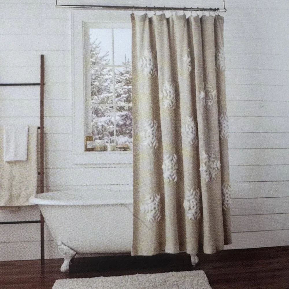 Rachel Ashwell Tufted Snowflake Shower Curtain Silver Sparkle Christmas Holiday
